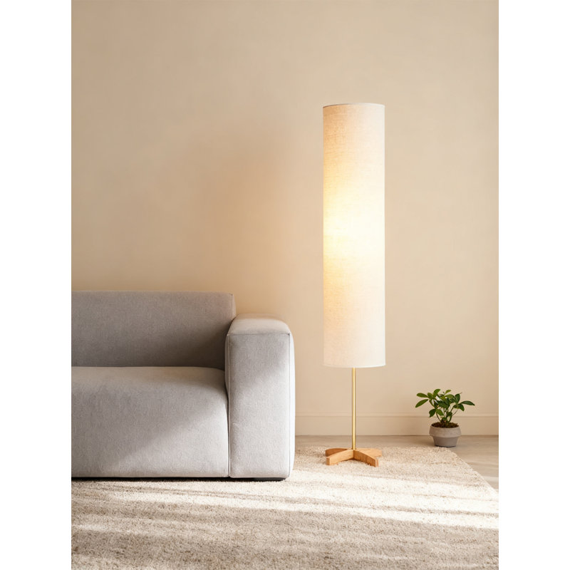 Wabi-Sabi Style Fabric & Solid Wood Floor Lamp