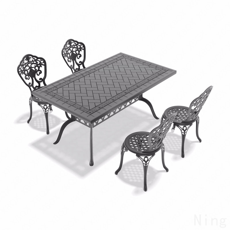 5-Piece Set Of All-Weather Cast Aluminum Dining Furniture Set With Black Frame, 4