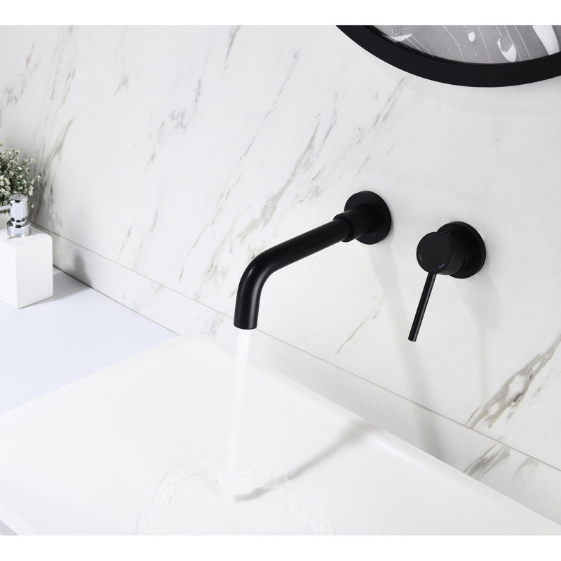 Matte Black Wall Mounted Bathroom Faucet, Single Lever For Precise Water Control, Pop-Up Drain Easy Drainage, Crafted From Brass And Stainless Steel Materials Sink Faucet With Finish, Convenient