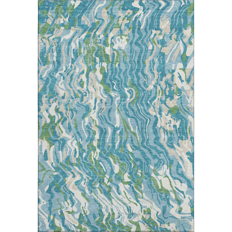 Premium Machine Washable Crumley AMF1038 Swirls Rug_AMF1038TE, Rectangle 5 pi x 7 pi 6 po