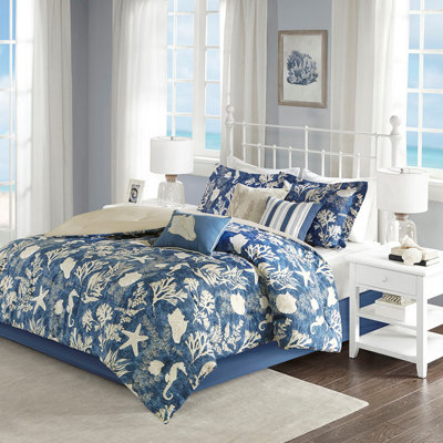 Coastal Cotton Sateen Comforter Ensemble with Embroidered Accents