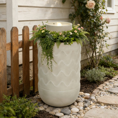 Outdoor Lighted Polyresin Fountain with Planter, Decorative Garden Accent