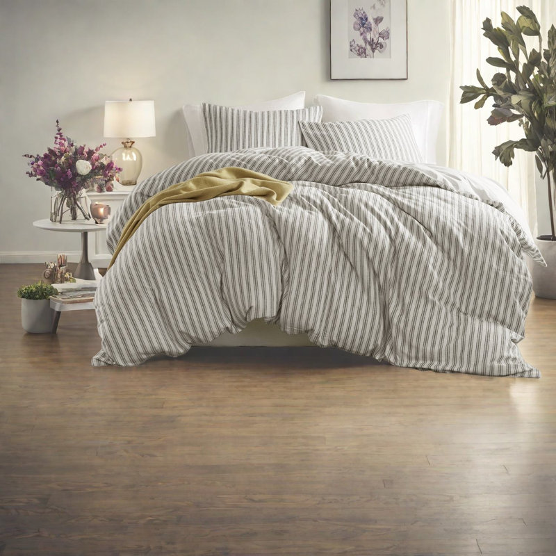 Natural Fabric Cal King Bedding Sets, Linen Cotton Blend, Timeless Design For All Seasons