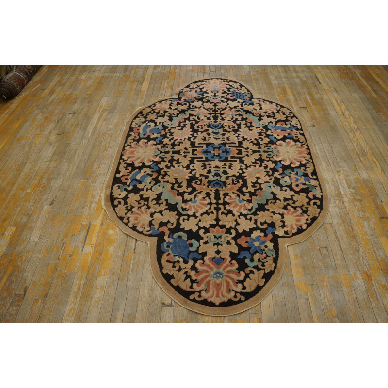 Antique Art Deco Small Scatter Size Wool Black, Multicolor Rug