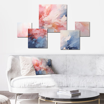 Pink And Blue Soothing Swirls III - Abstract Square Wall Art Set Of 5