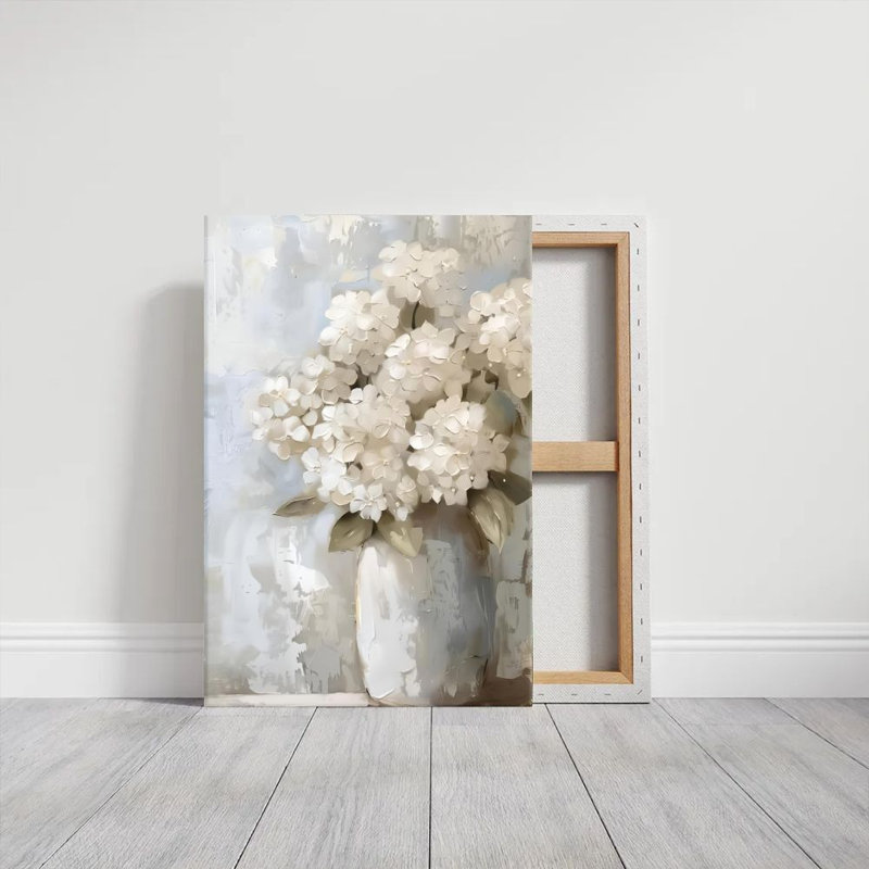 Art mural sur toile encadré en 2 dimensions, hortensias blancs, vase en céramique, impression sur toile impressionniste, reproduction d'art sur toile, décoration idéale, cadeau idéal