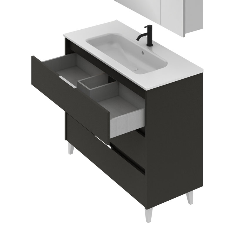 Jerius 600mm Single Bathroom Vanity with Integrated Ceramic Basin, Grey, Sandblasted Grey 