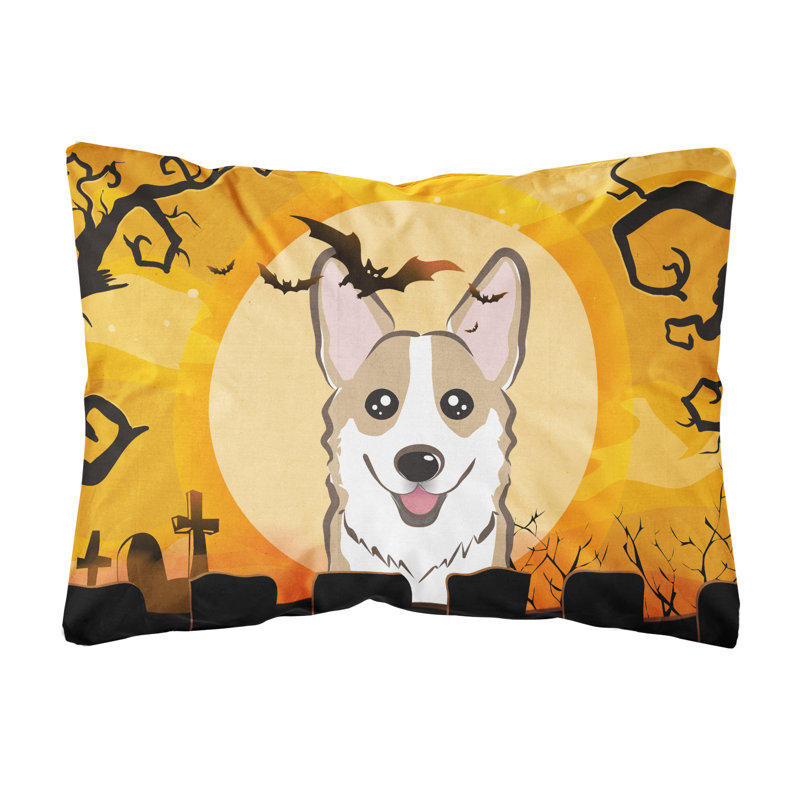  Coussin intérieur / extérieur Halloween en tissu Corgi, Sable
