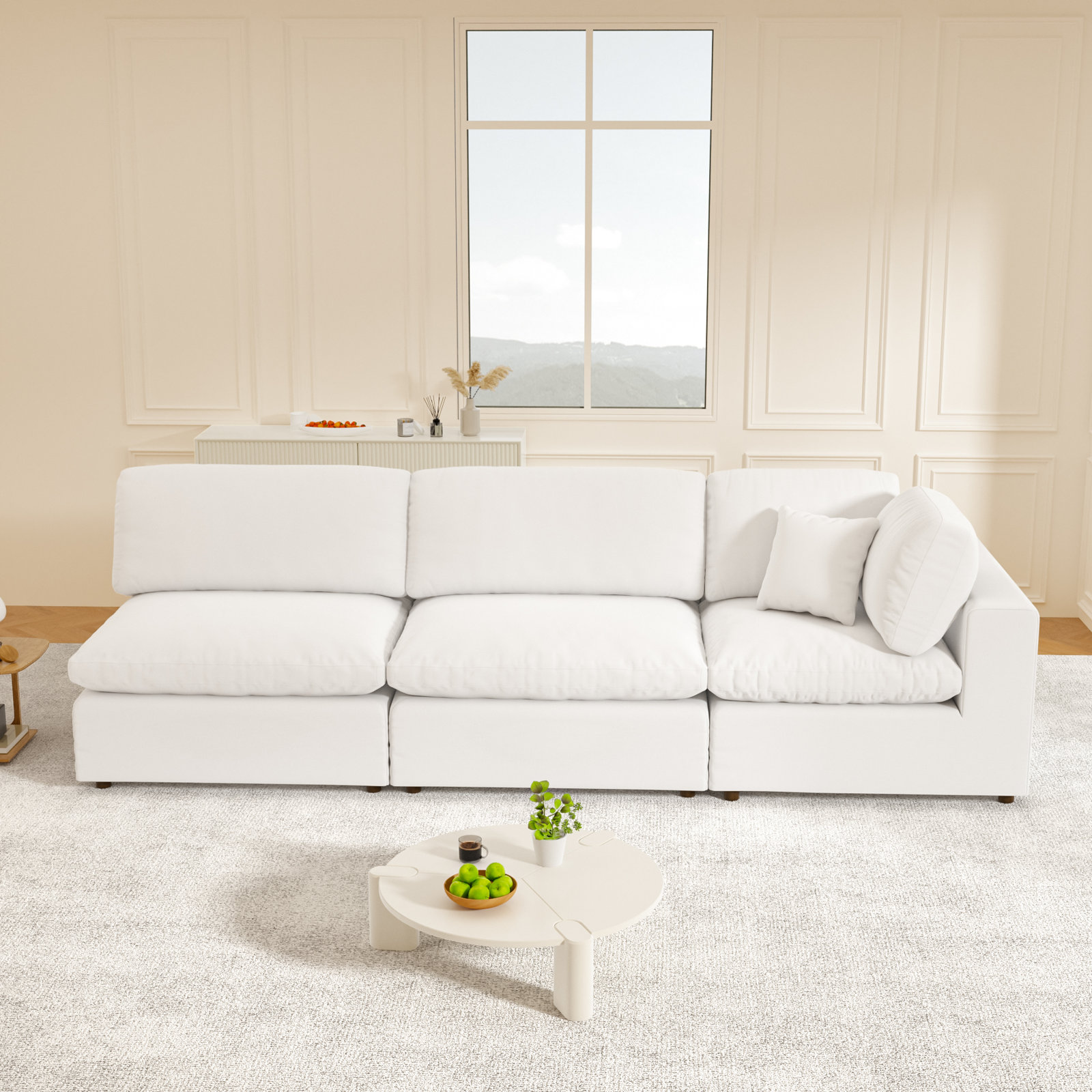 Jossa Upholstered Sectional, White Linen Blend