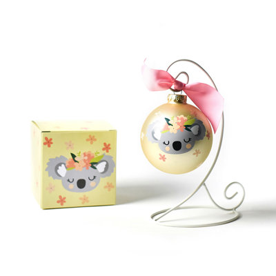 Koala 100Mm Glass Ornament With Ornament Stand White