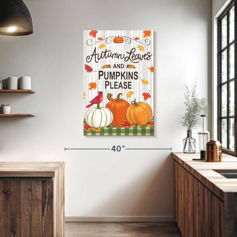 Yarlin Rustic Autumn Leaves And Pumpkins Please, 39" H x 26" W