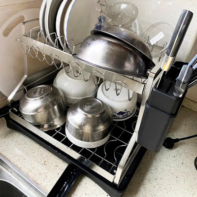 Two-Tier Stainless Rust-Resistant Adjustable Dish Rack