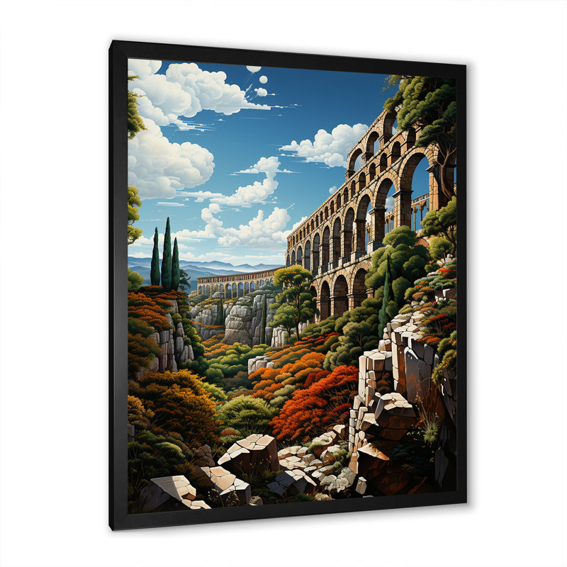 Espagne, aqueduc romain en segovin sur toile, Cadre photo noir, H 20 po x l 12 po x P 1 po