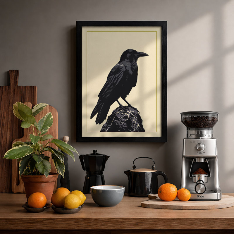 Raven On Stone Vintage - Print, A1 - 84.1 x 59.4 cm, Black