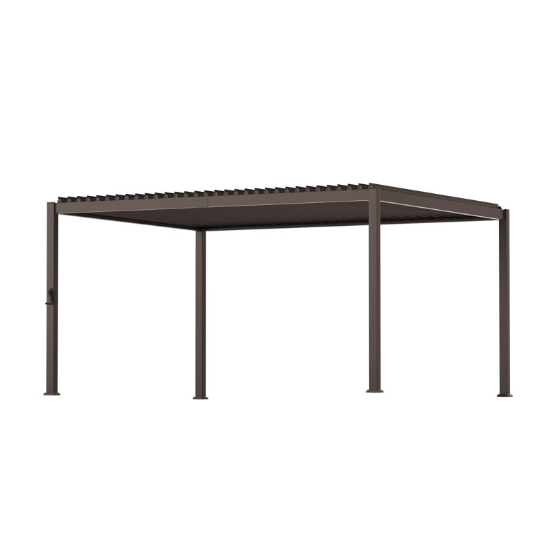 Outdoor Metal Frame Pergola with Adjustable Louvered Roof and Concealed Water Drainage System, 12 × 14ft 