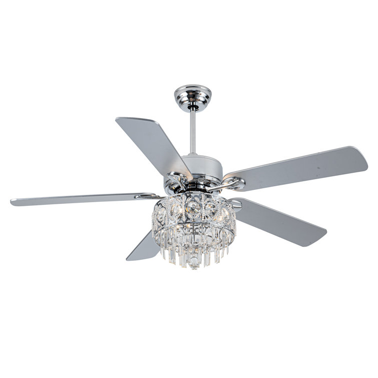 Jio 52" 5 - Blade Glamorous Crystal Reversible Ceiling Fan with Lights and Remote, 6 Speed Ceiling Fan