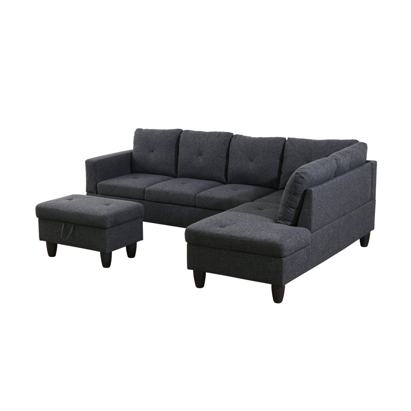 Halid Wide Sofa & Chaise with Ottoman, Right Hand Facing, Gray White Velvet