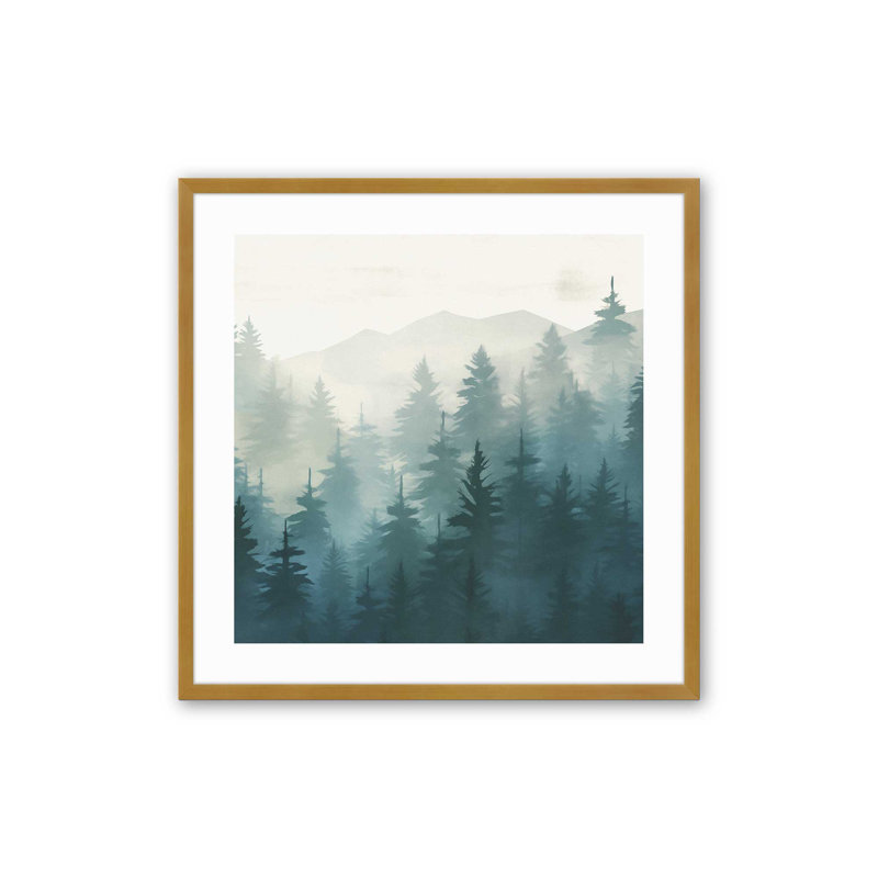 «Misty Pine Forest In Blue», Or poli, H 17,75 po x l 17,75 po