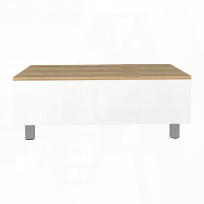 Lift-Top Coffee Table with Concealed Storage – White / Light Oak