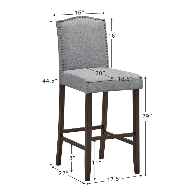 Red Barrel Studio Set Of 2 Nailhead Bar Stools Upholstered Counter Height Stool For Kitchen/dining Room, Grey