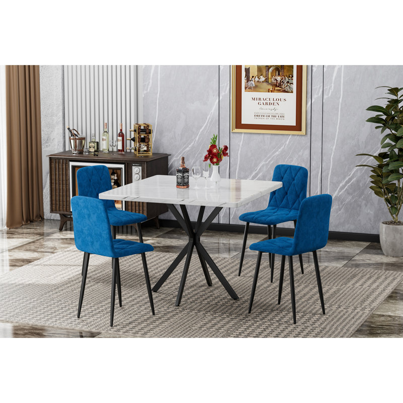 Table de salle à manger carrée, table de salle à manger carrée moderne pour 4 à 6 personnes, Blanc