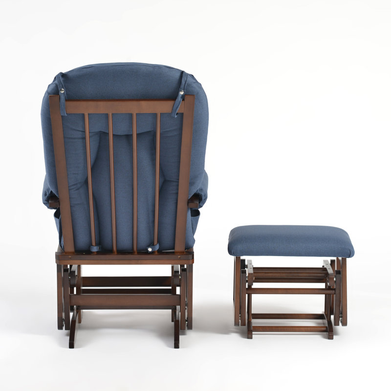Fauteuil à bascule et repose-pieds Joy Deluxe, Blue, Bois espresso