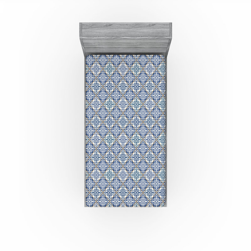 Drap-housse Ambesonne, paquet de 2, Drap-housse de taille simple, Bleu / crème / jaune souci marocain