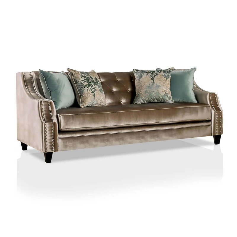93.4" W Transitional Sofa, Champagne/Turquoise