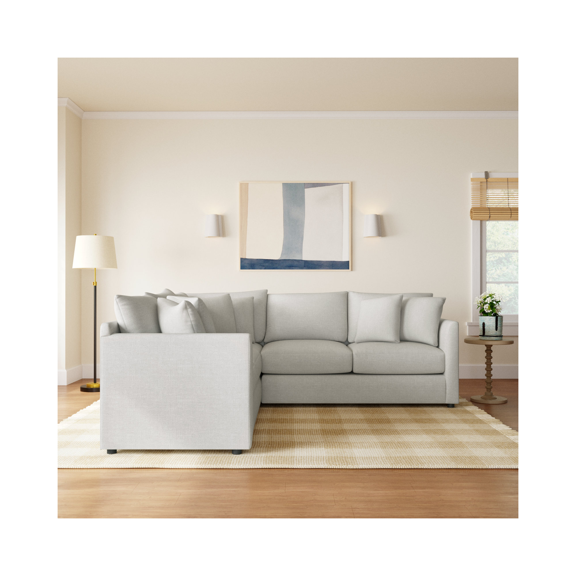 Cecelia Upholstered L-Sectional, Right Hand Facing, Drusky Ivory Sustain® Basketweave