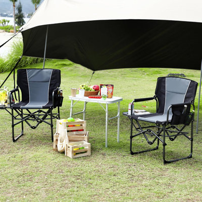 Ensemble de 2 chaises de camping surdimensionnées, capacité de poids de 400 lb, structure en acier et aluminium renforcé, chaises pliantes Oxford 600D avec table d'appoint et pochette de rangement