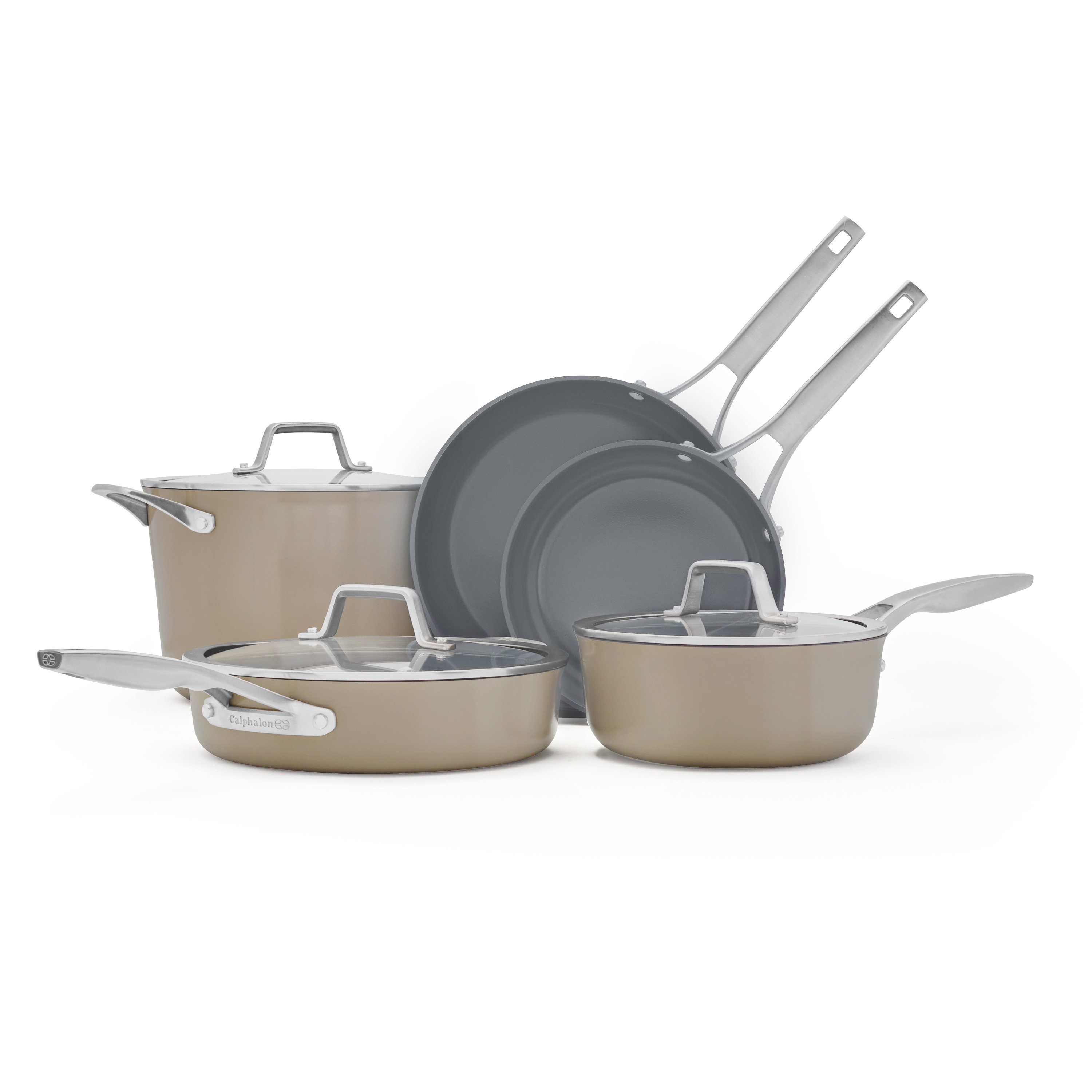 Calphalon Premier Ceramic Nonstick 8-Piece Cookware Set, Mushroom Grey