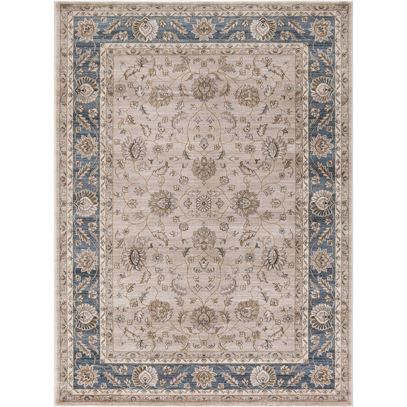 Mahal Oriental Beige Blue Area Rug, Rectangle 7' x 9'