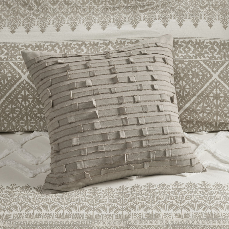 Mila Taupe 100% Cotton 3-Piece Full/Queen Duvet Cover Set with Chenille Tufting, Taupe