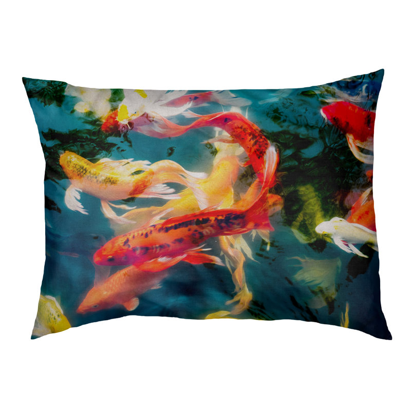 Coussin de designer koi étang Burkey, Marron foncé, L 32,5 po x l 42,5 po