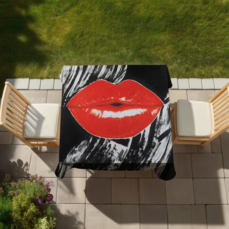 Pouty Glossy Lips Tablecloth - Black Pop Art Home Decor