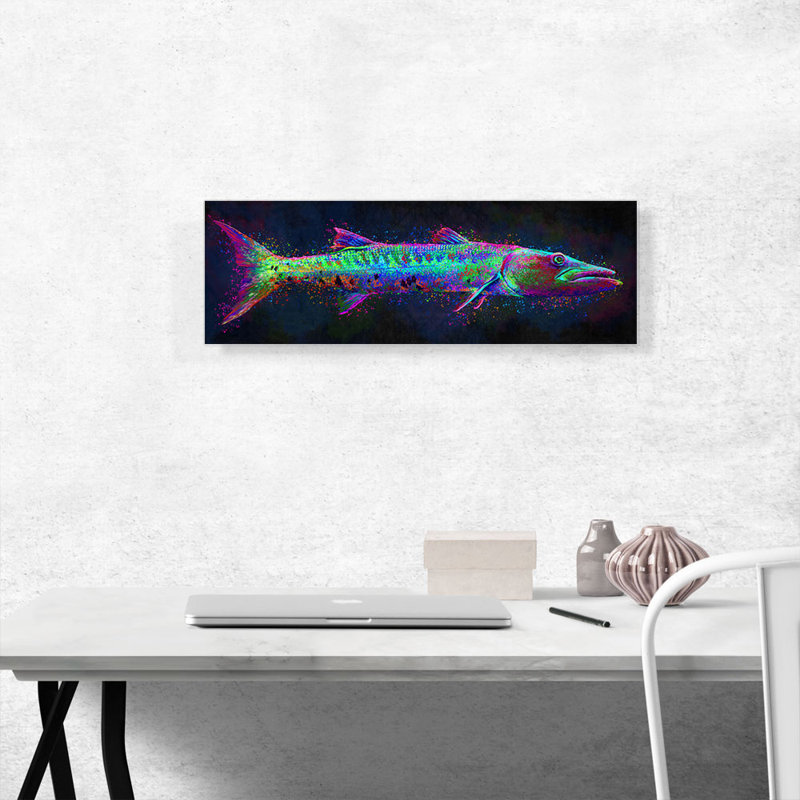 " Barracuda Fish Fishing ", 12" H x 36" W x 0.75" D
