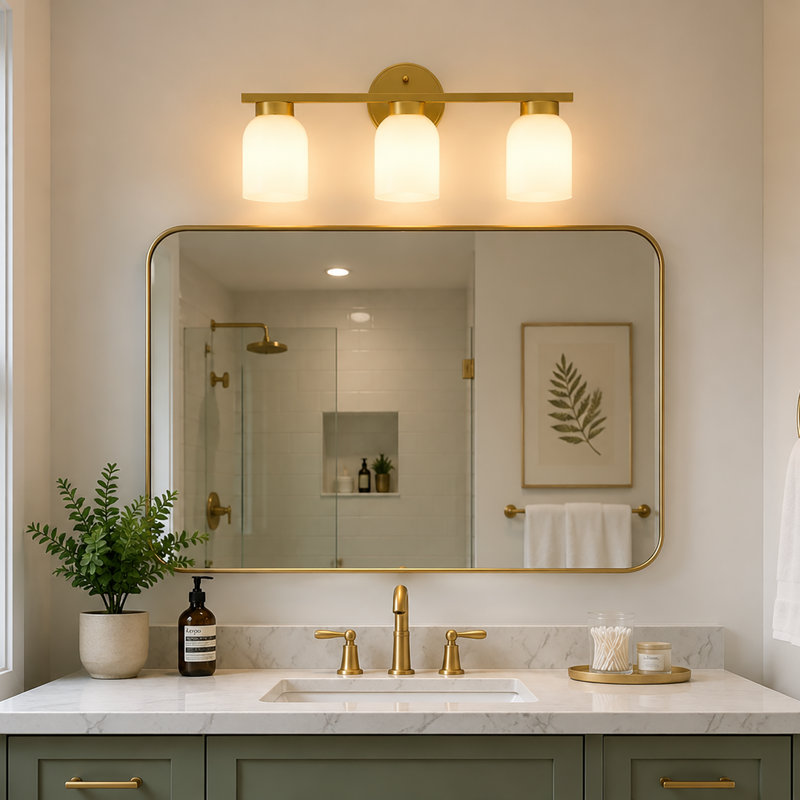 Breult 3-Light Modern Dimmable Bathroom Vanity Light with White Shades, Gold