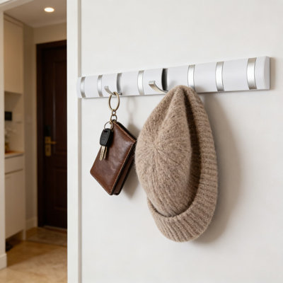 8-Hook Retractable Wall Mounted Coat Rack, 26-Inch Space Saving Floating Shelf For Entryway, Bathroom, And Hallway Organization