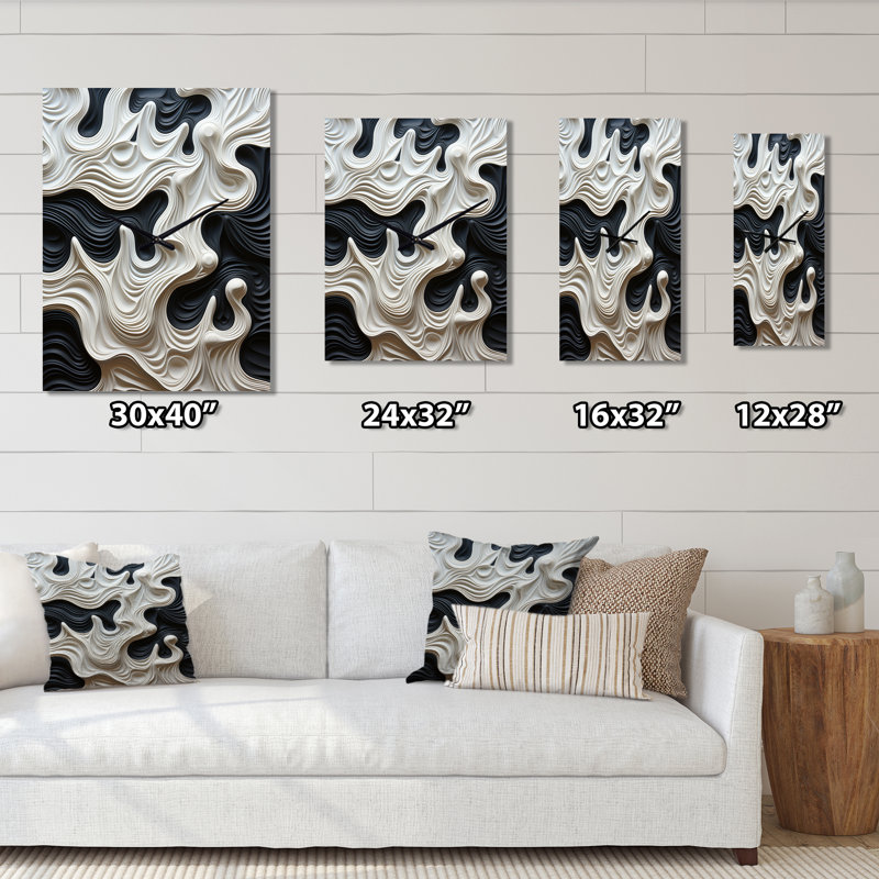 Noir et blanc Opt Art Rythme pulsé I - Horloges murales abstraites, Moyen