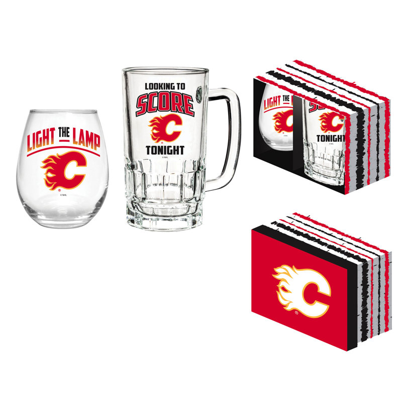 Ensemble-cadeau NHL Team Pint Glass and Wine, Calgary Flames