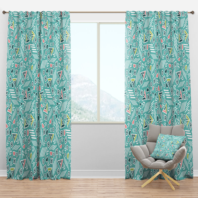 Panneau de rideau simple semi-diaphane avec passe-tringle Mid-Century Tribal, l 52 po x L 90 po