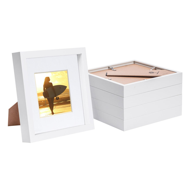 Nicola Spring - 8" x 8" White 3D Box Photo Frames, 4" x 4", White