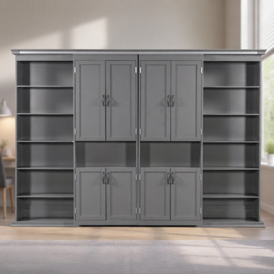 Murphy Bed with Dual Sliding Storage Cabinets, Wall Bed for Home