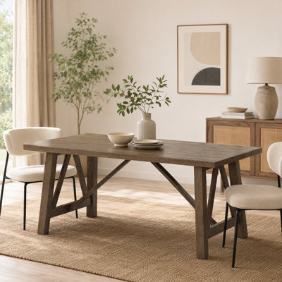 Farmhouse Rubberwood Rectangular Dining Table with Cross Beam Frame
