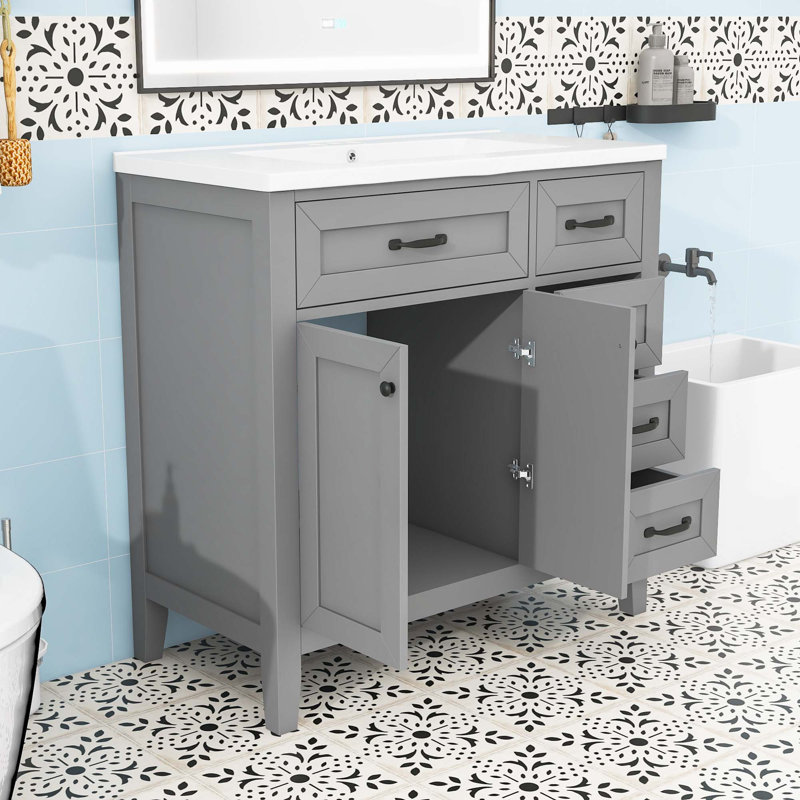 Bathroom Vanity with Sink Combo and Drawers, Grey