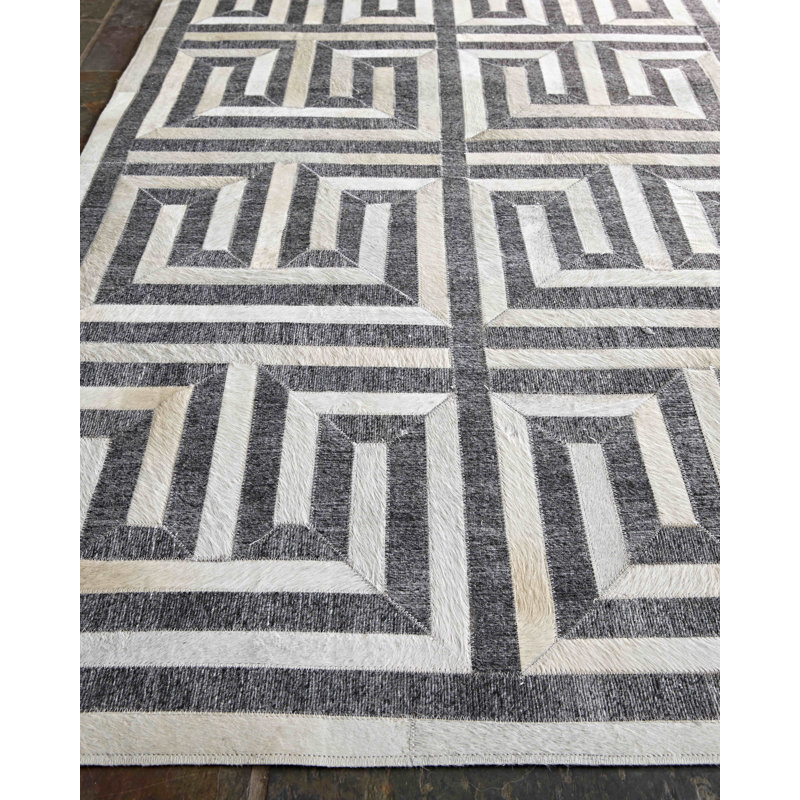 Berlin Geometric Area Rug in Charcoal/Ivory/Beige, Rectangle 8' x 11'