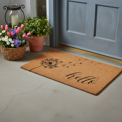 17" X 29" Brown And Black Floral Hello Outdoor Coir Door Mat