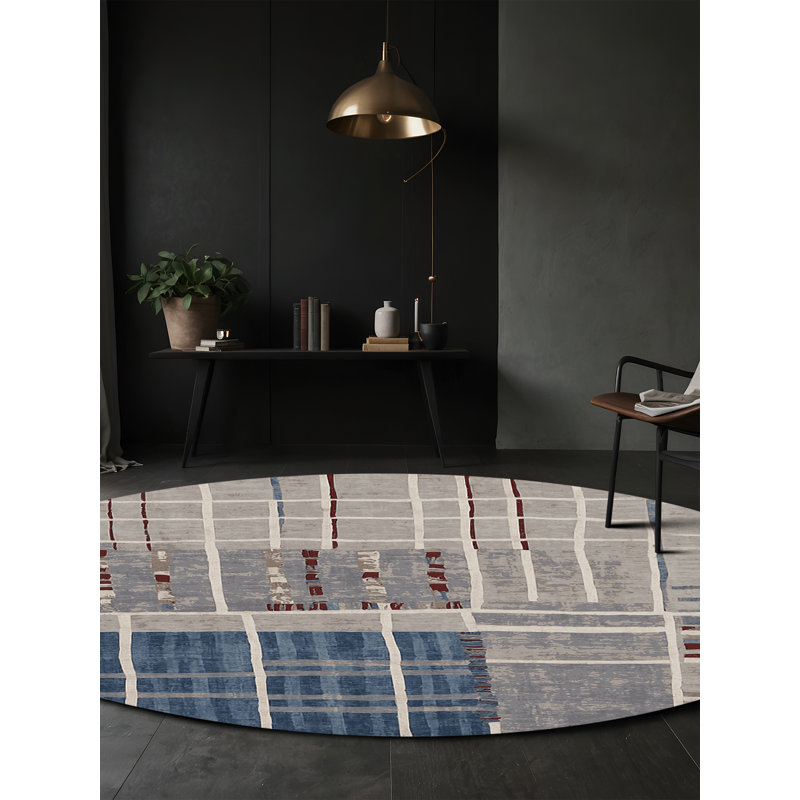 Tapis gris soyeux et moelleux, Rond 5 pi