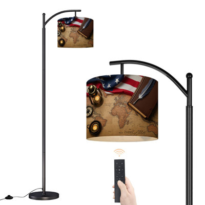 Arc Floor Lamp Old world map for Columbus day Nautical Floor Lamps with Remote LED Lights Adjustable Lamp Shades Tall Standing Lamps for Reading Office Living Room
