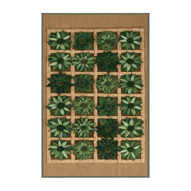 Machine Washable Nature Green Area Rug, Rectangle 7' x 10'